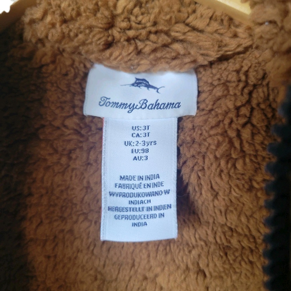 Tommy Bahama Khaki Brown Navy Blue Corduroy Sherpa Hooded Vest Boys Size 3T - Picture 2 of 4